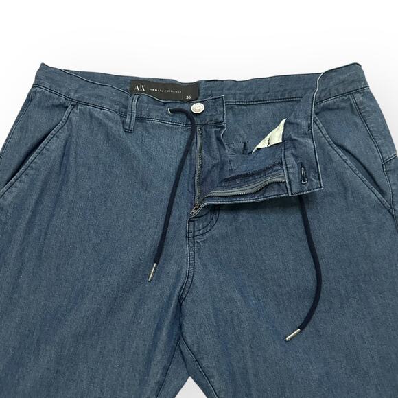 ARMANI EXCHANGE Drawstring Chambray Denim Joggers Jeans Stretch Slim Straight 36 - Picture 5 of 10